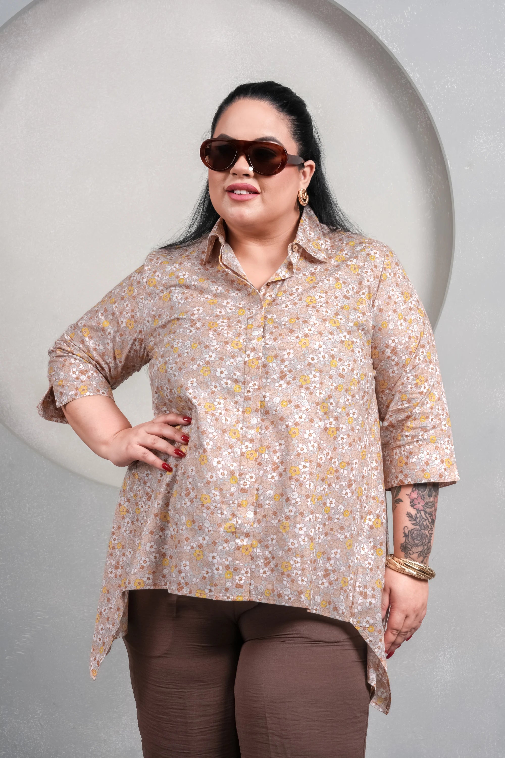 Beige Asymmetrical Shirt
