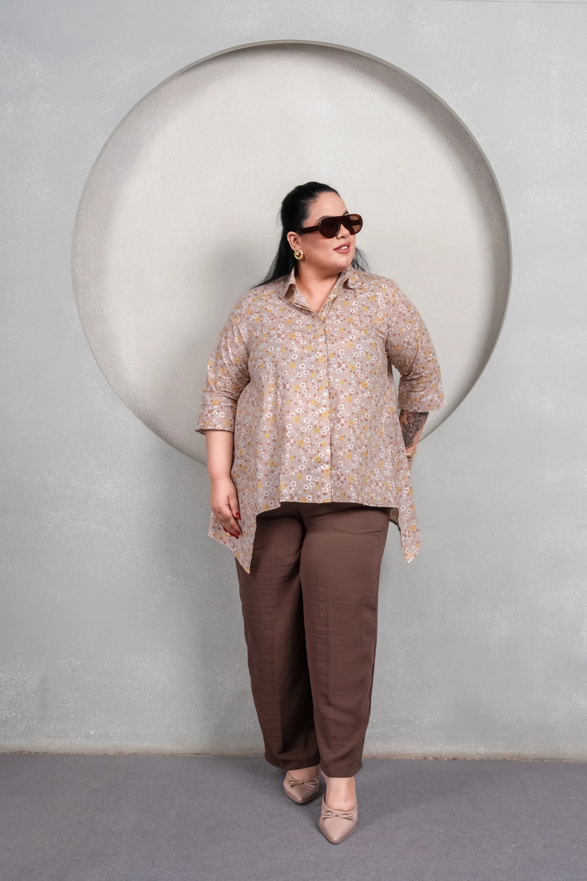 Beige Asymmetrical Shirt – Dopehri