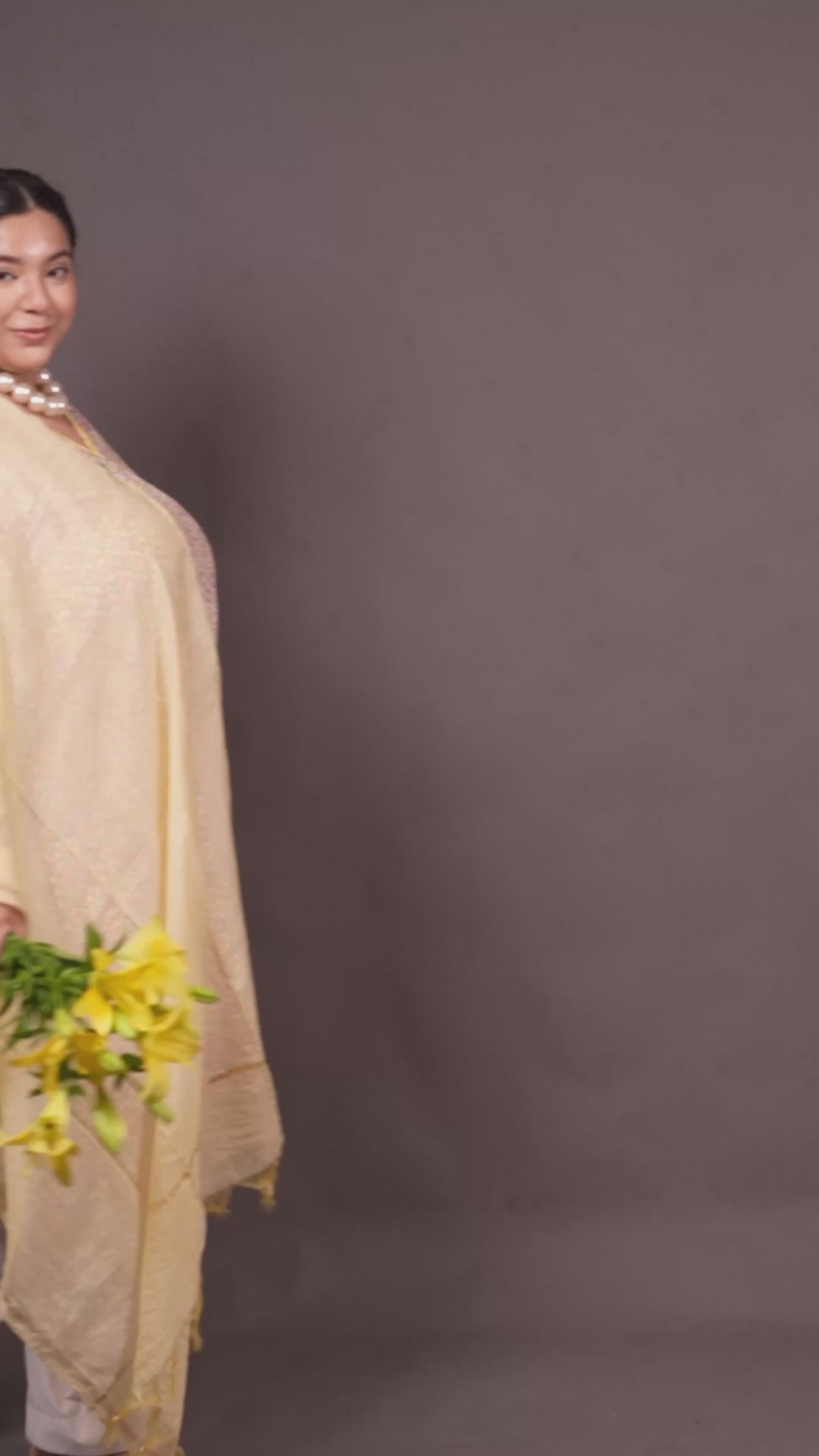 Plus Size - V Neck Yellow & White Kurti with a Pocket & an optional Butter Yellow Dupatta