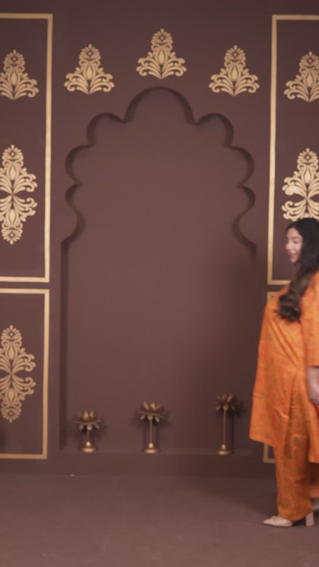 Plus Size - V Neck Mustard Cotton Suit Set with a Pocket & matching Dupatta