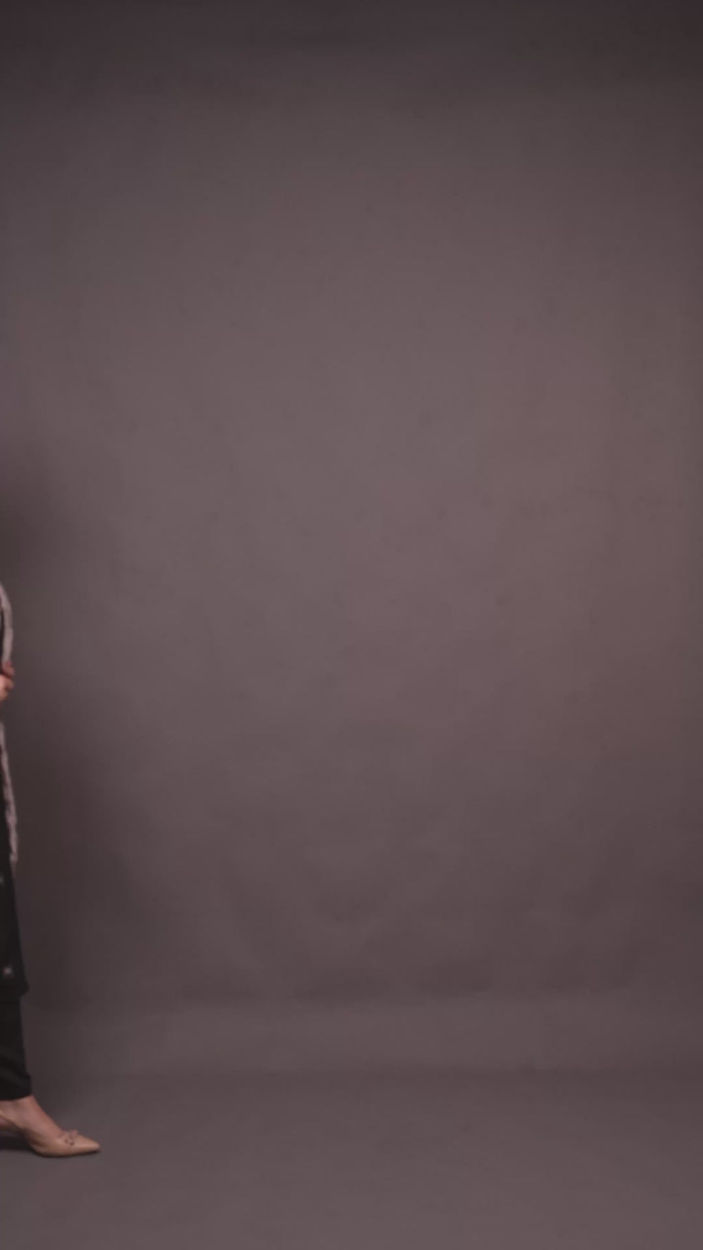 Plus Size - Round Neck Black Suit Set with a Silver Silk Dupatta