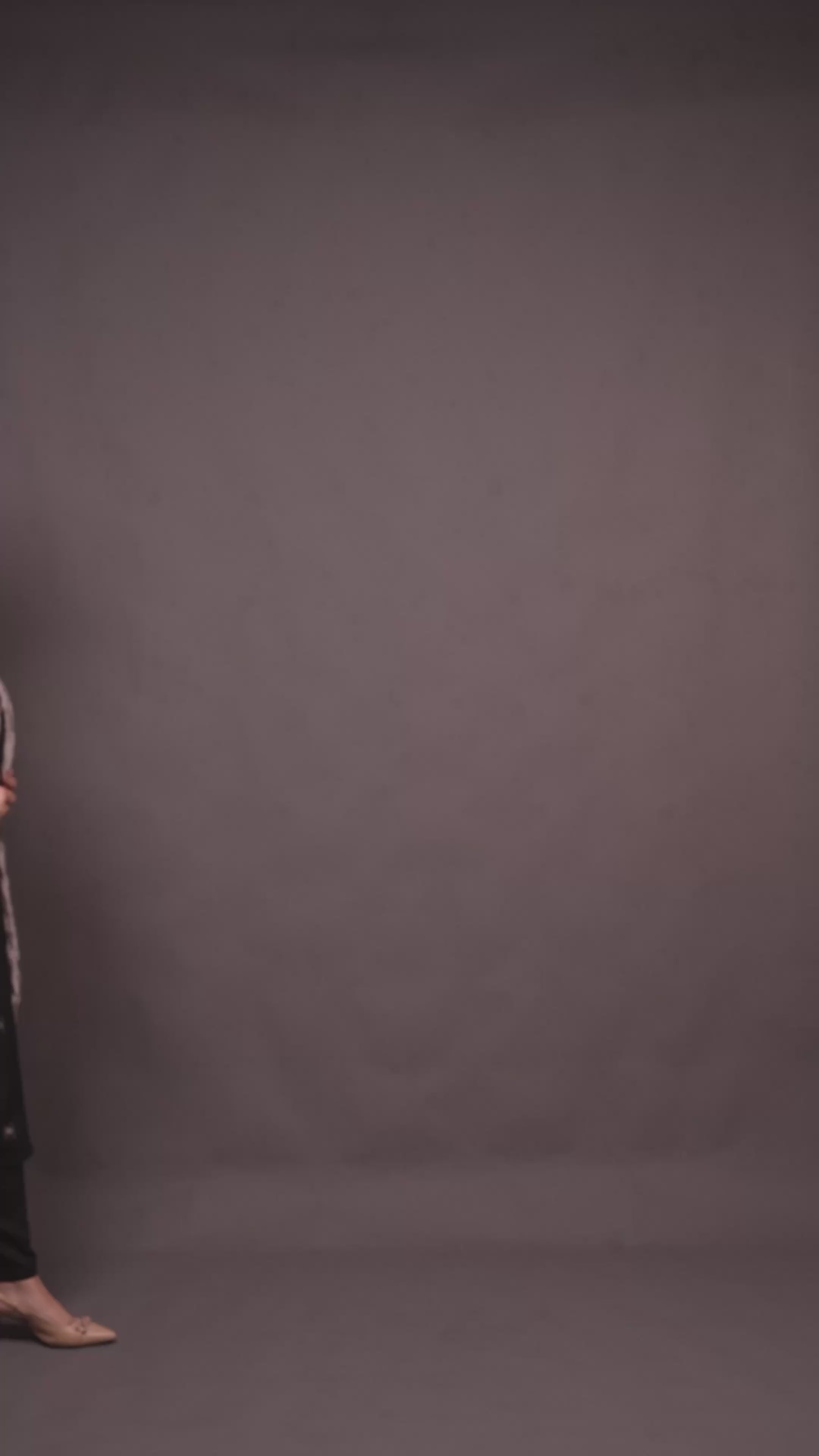 Plus Size - Round Neck Black Suit Set with a Silver Silk Dupatta